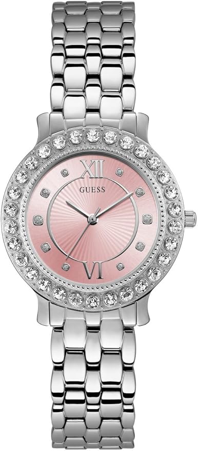 Guess Stainless Steel + Pink Crystal Bracelet Watch